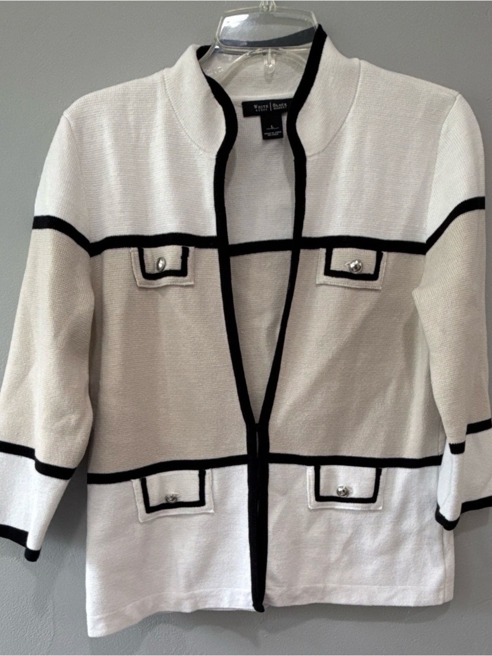 White House Black Market Contrast-Trim Open Front Jacket Sweater Size large